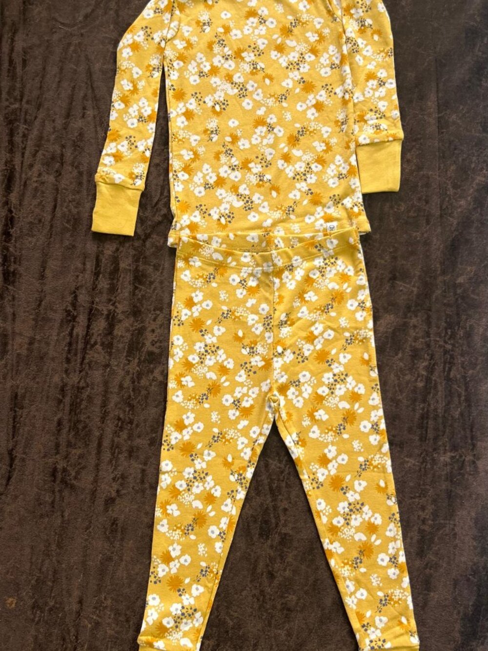 Toddler Girls' Mustard Yellow Floral Pajama Set - Long Sleeve Snug Fit Sleepwear - Picture 4 of 6